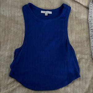 Love Tree Blue Sleeveless Crop Tank Top with Cut Out Features